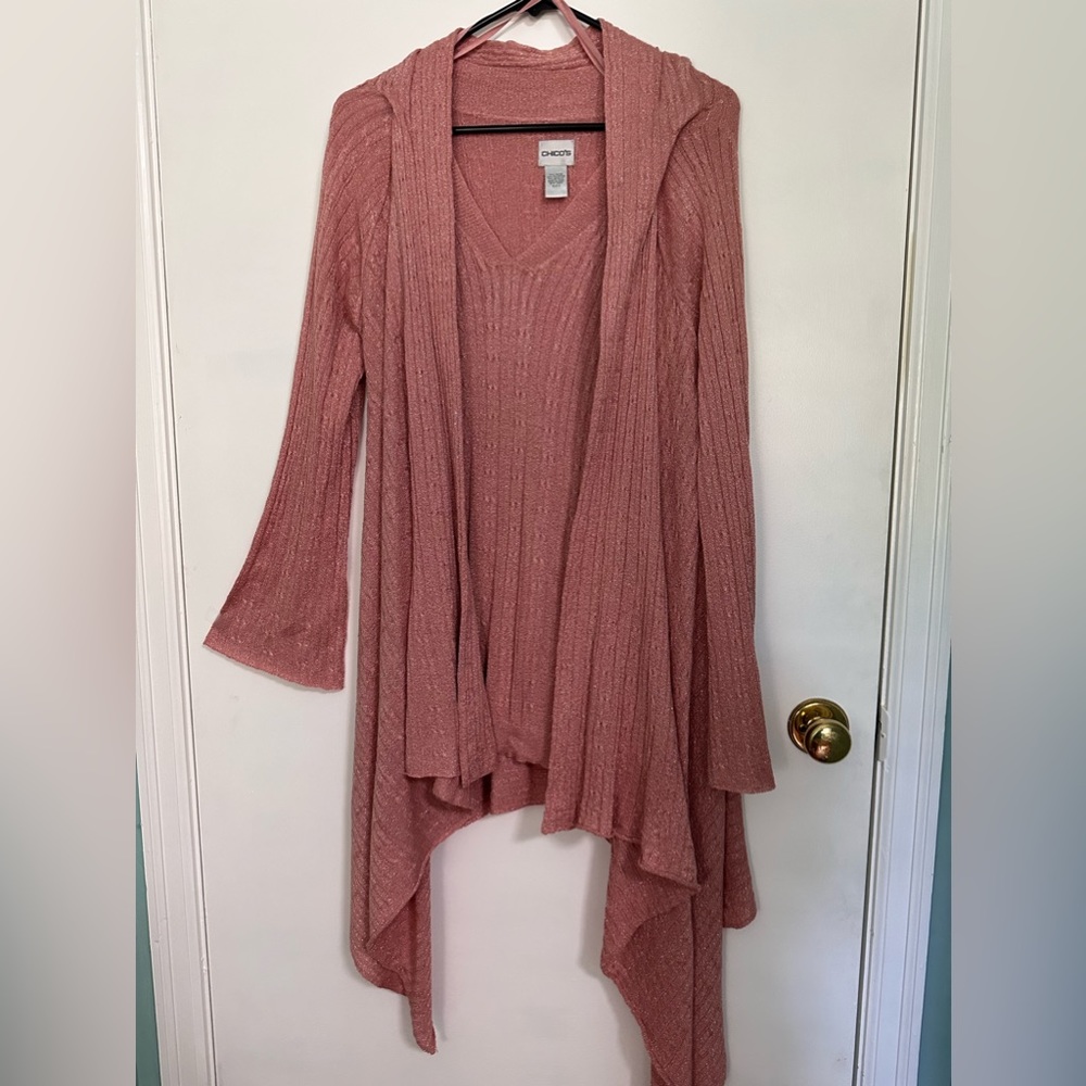 Chico’s 2 pieces pink shell and cardigan. Shell size 3 cardigan size 2